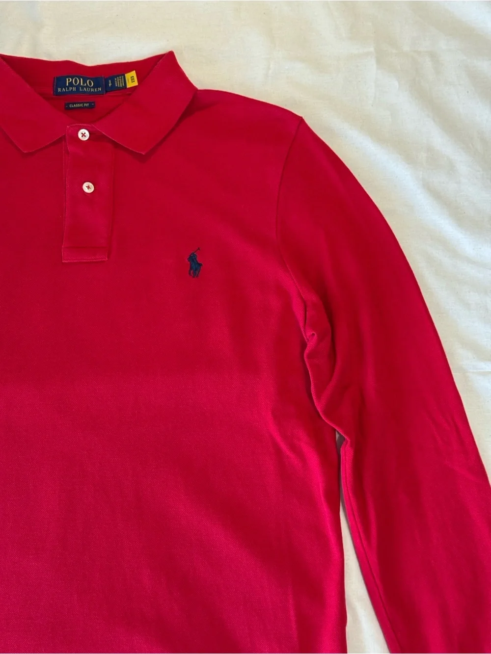 Ralph Lauren Red Long-Sleeve Polo with Navy Pony